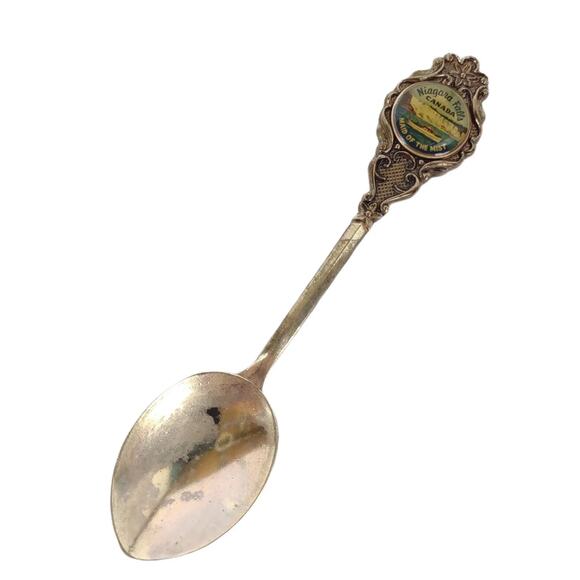 Vtg Mid-Century Niagara Falls Souvenir Cameo Silverplate Spoon & Ceramic Thimble - Picture 3 of 10
